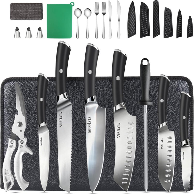 MOSFiATA 19 Pcs Japanese Stainless Steel Knife Sets for with Knife Sharpening Rod, Dishwasher Safe, For Outdoor - Image 1